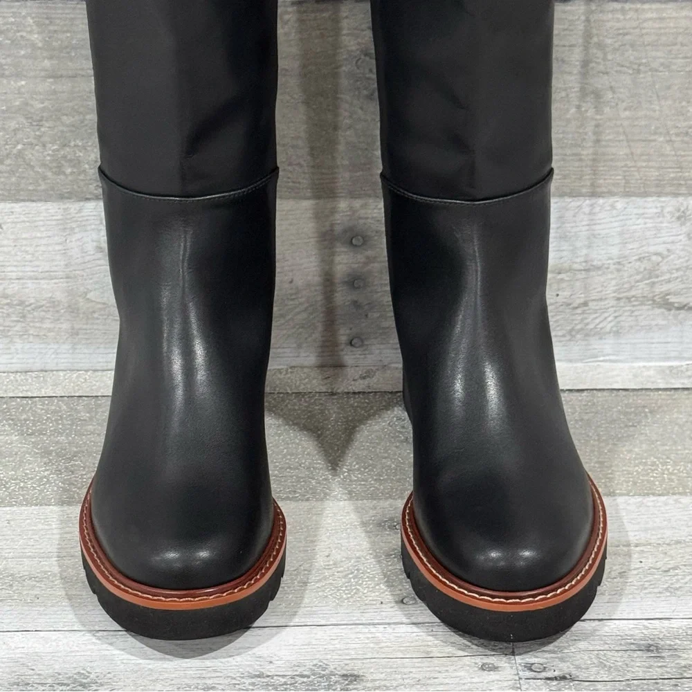 Stuart Weitzman Adrina City OTK Boots In Black Leather/Stretch - Sz - 5B